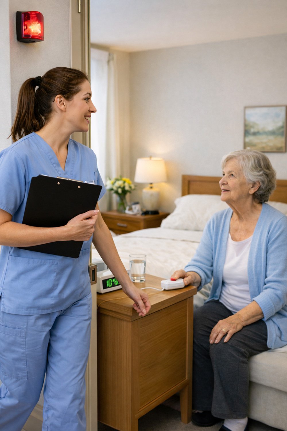 Caregiver-Responding-to-a-Call-Light