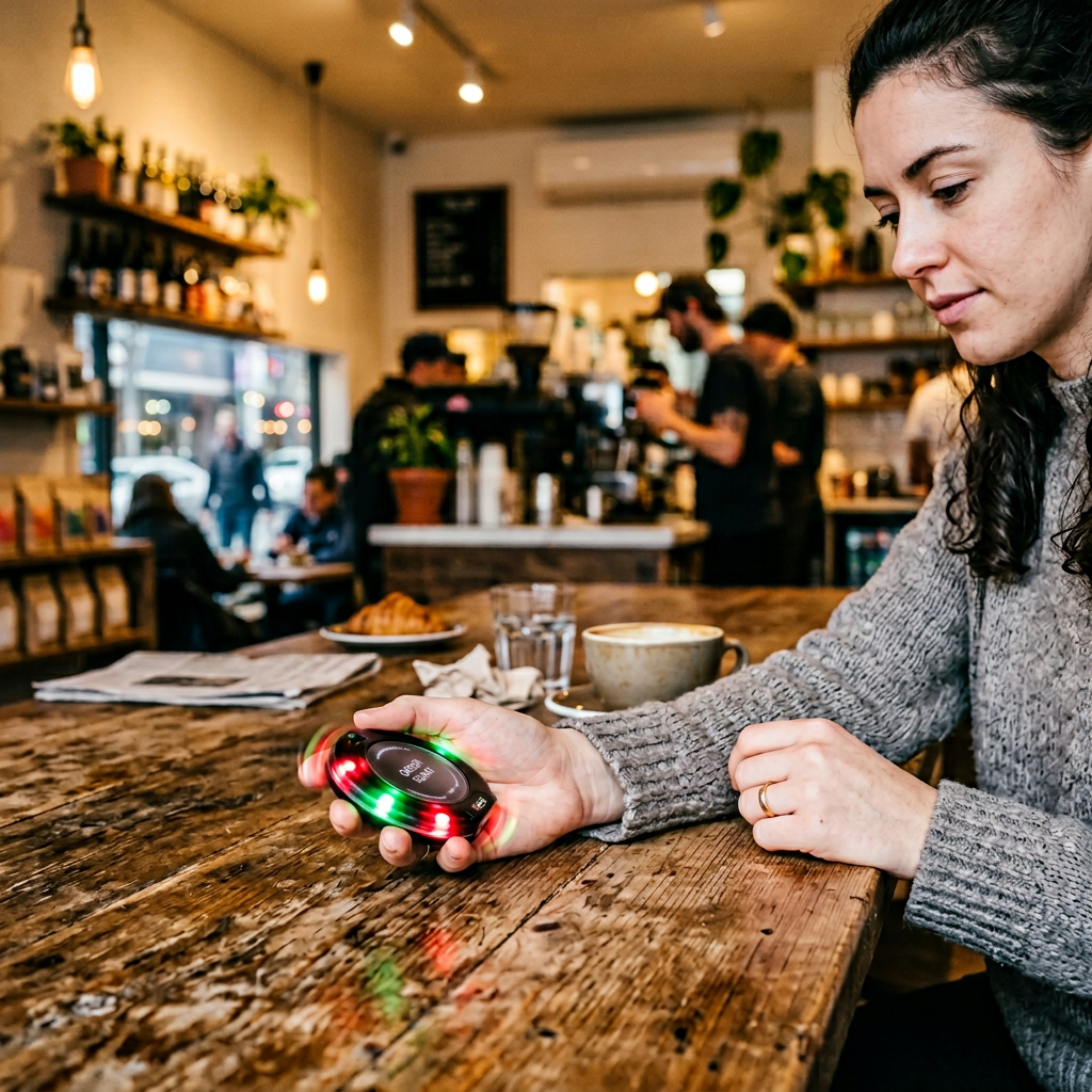 Customer Holding Restaurant Coaster Pager
