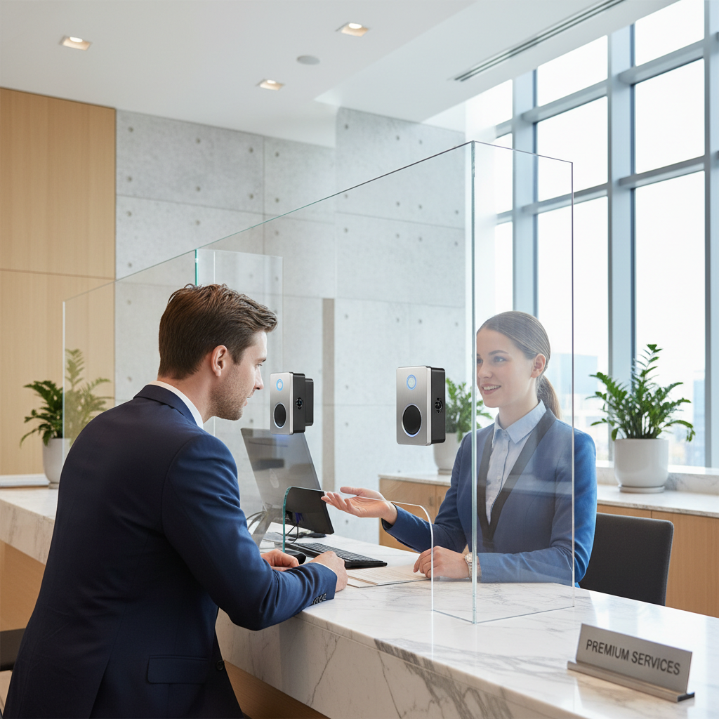 Professional service counter with window intercom system